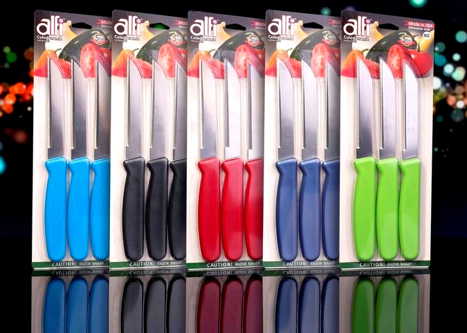 ALFI brand kitchen knives in their retail packaging