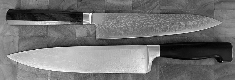 a western chef knife and a Japanese chef knife