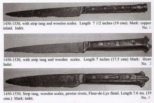 Picture of medieval English knives found in the river Thames