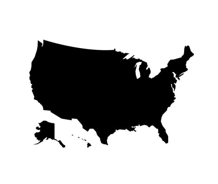 Black and white outline image of the map of The United States of America