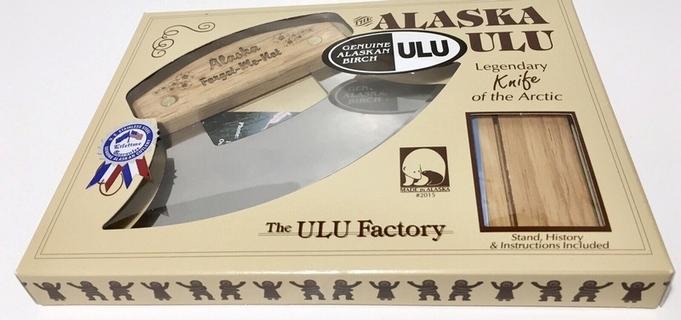 The ULU Factory presentation box showcasing authentic Alaskan Ulu knife
